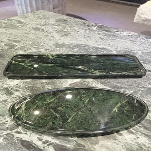 简约风天然大理石客厅干泡台封釉托盘茶几茶盘椭圆收纳装饰摆件