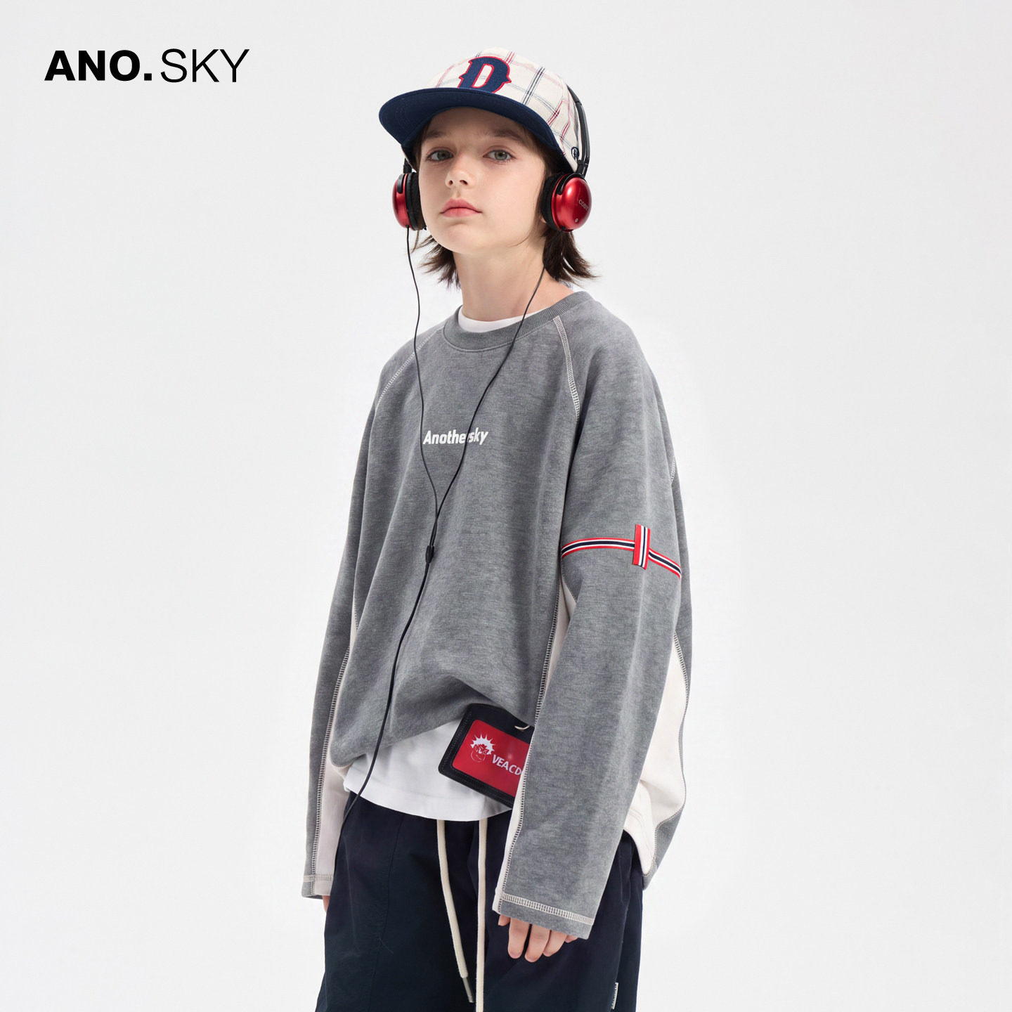 anothersky 男童春秋季宽松撞色运动t恤2026新款儿童秋装打底上衣