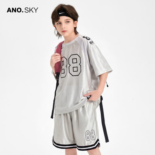 AS男童夏装速干篮球服短袖套装