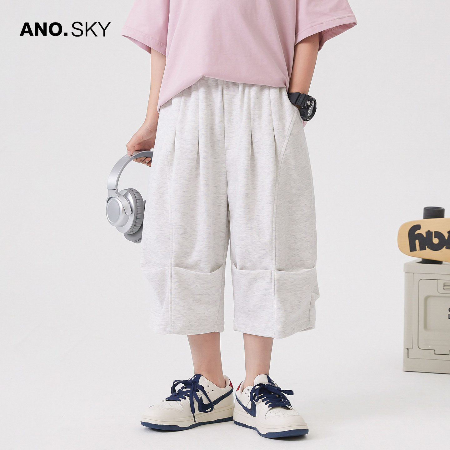 anothersky 男童裤子夏薄款2026新款儿童宽松休闲透气七分运动裤