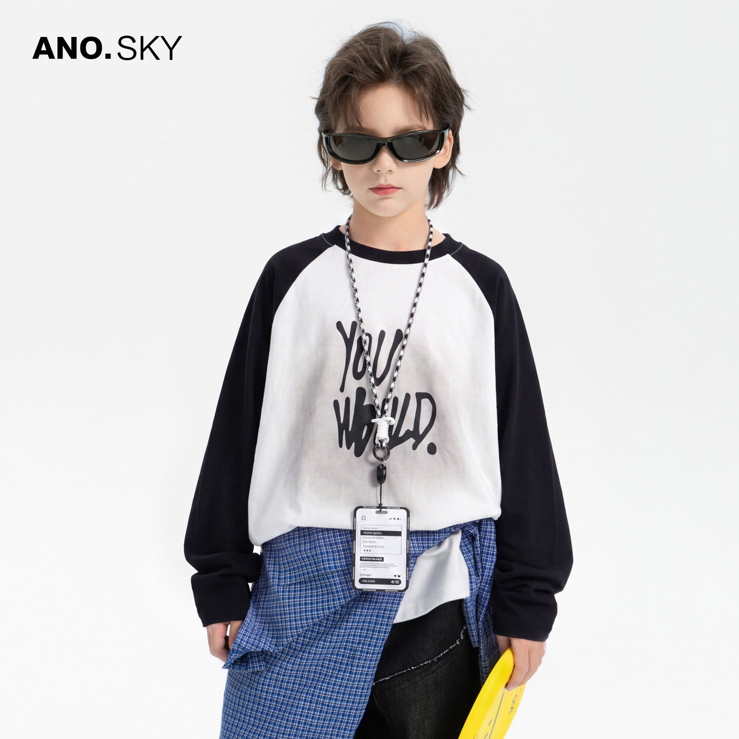 anothersky 男童春秋季渐变撞色运动t恤2026新款儿童秋装休闲上衣
