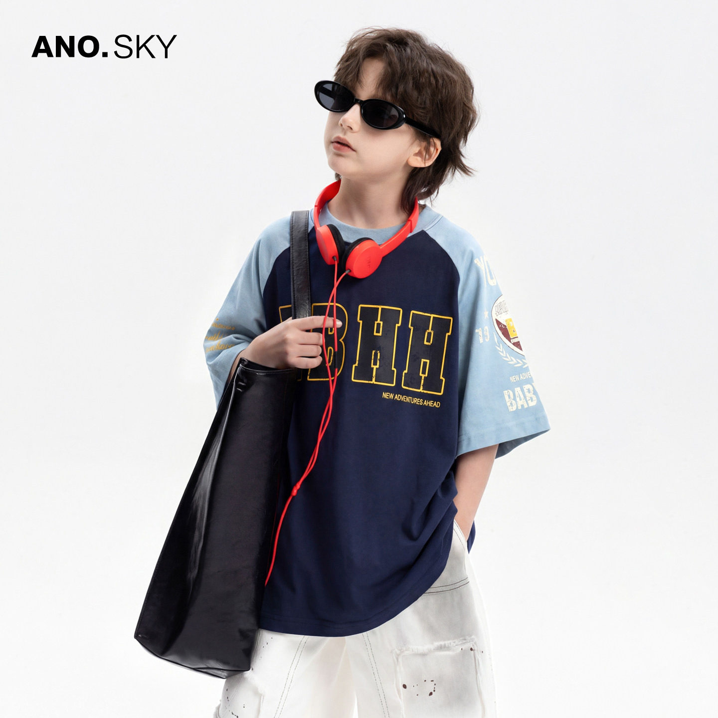 anothersky 男童夏季美式撞色运动短袖t恤2026新款儿童冰感薄半袖