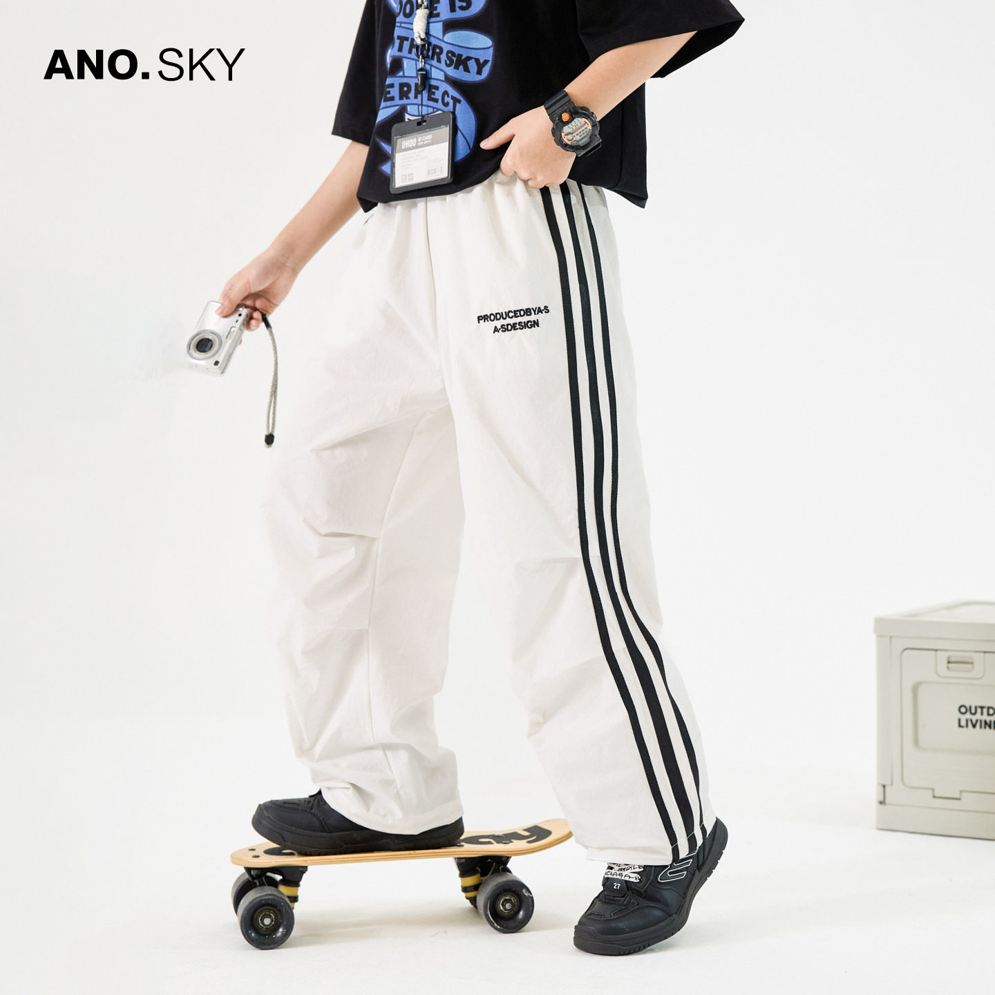 AS男童夏季白色运动速干防蚊长裤图片