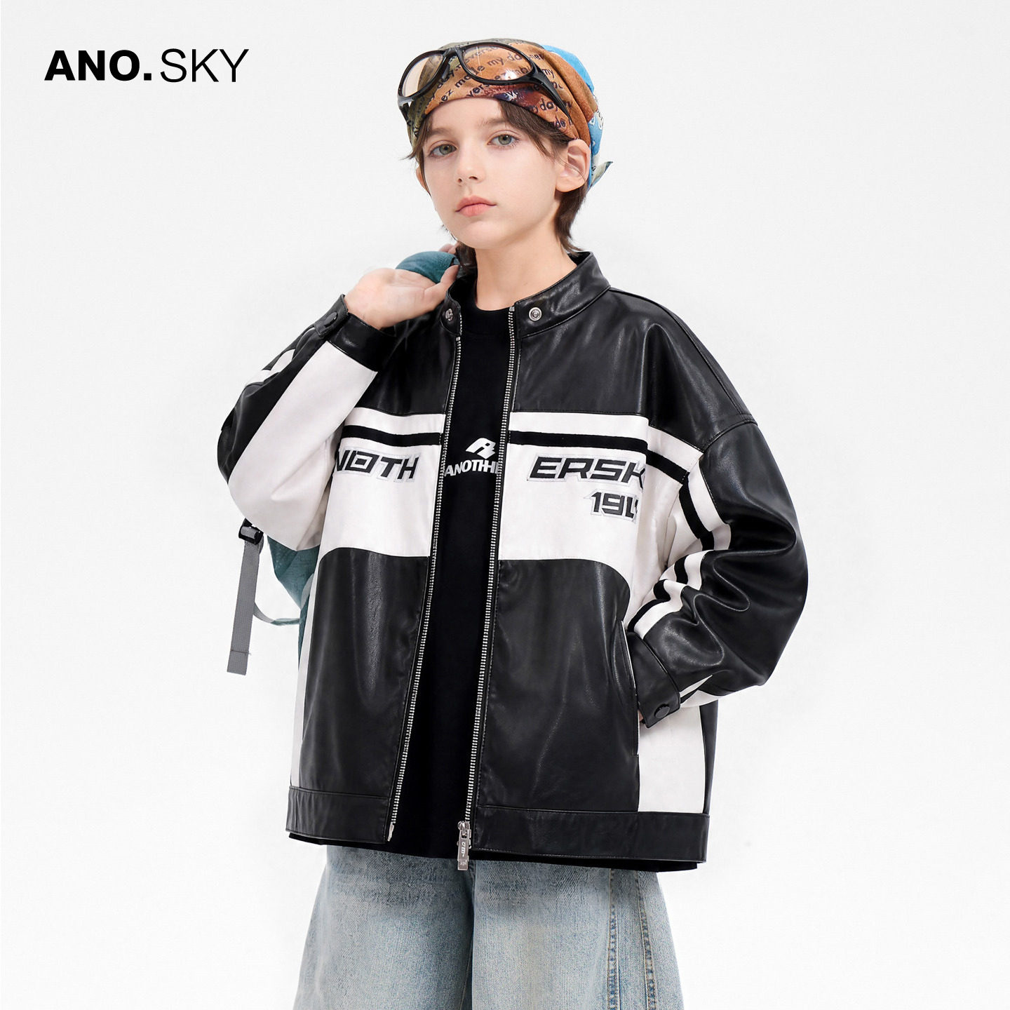 anothersky 男童春秋季机车风皮衣外套2026新款儿童秋装防水夹克