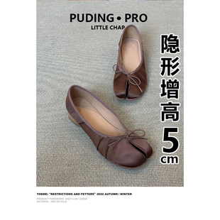 牛皮版~复古风分趾猪蹄鞋女隐形增高5cm一脚蹬芭蕾舞玛丽珍单鞋