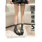 内增高法式 方头小个子一字扣粗跟小皮鞋 玛丽珍单鞋 复古山茶花女鞋