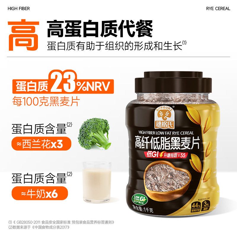 穗格氏高纤黑麦片1000g罐装即食营养早餐低GI低脂健身代餐无糖精,咖啡/麦片/冲饮,纯燕麦片,淘宝优惠券,粉丝福利购,淘宝优惠卷