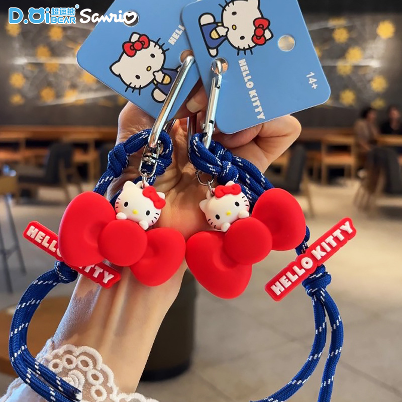 正版三丽鸥KT猫蝴蝶结挂绳汽车钥匙扣链凯蒂猫卡通公仔女书包挂件