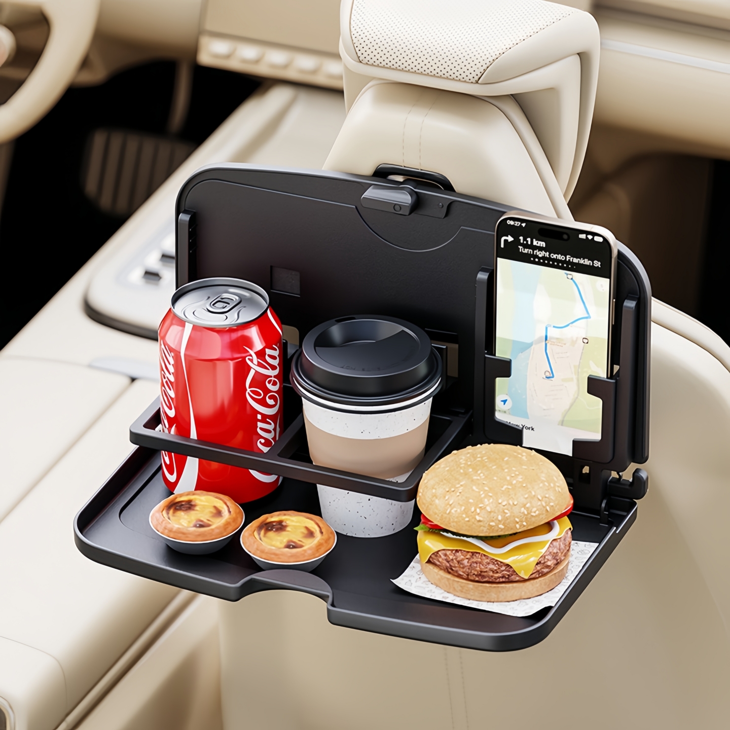 一体式运动座椅后排折叠桌水杯架