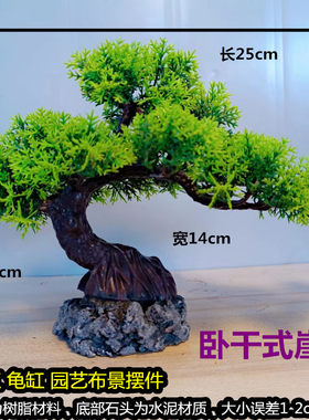 崖松造型迎客松鱼缸布景龟缸装修水族园艺假山水草藻造景金鱼兰寿