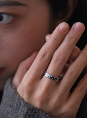 黑门刻字素圈925银戒指男女款