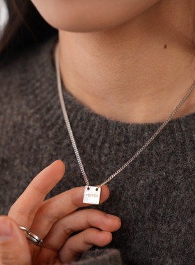 黑门小方牌925银项链男女