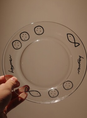 Heymen黑门 五饼二鱼 原创手绘简约早餐水果甜品蛋糕透明玻璃盘子