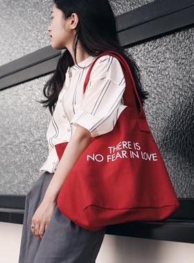 Heymen黑门 爱里没有惧怕 原创设计大容量红色帆布包布袋