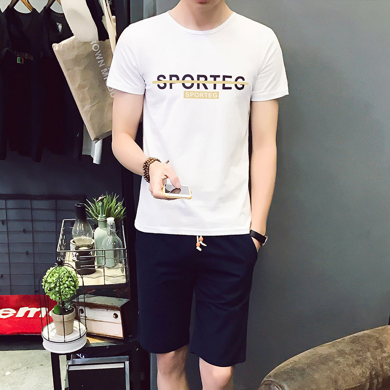 summer Short sleeved T-shirt man suit Trend collocation men's wear Korean Edition clothes Chaopai handsome Elbow sleevein the Men's clothing, T-shirt  category - from Buy2taobao.com to provide professional Taobao agent buy service