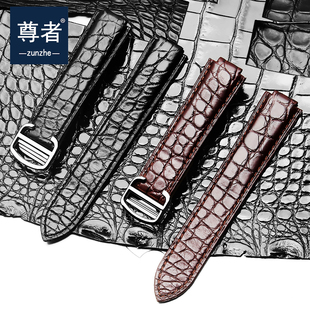 适配卡地亚蓝气球表带42mm真皮鳄鱼皮男女款蝴蝶扣cartier凸表带