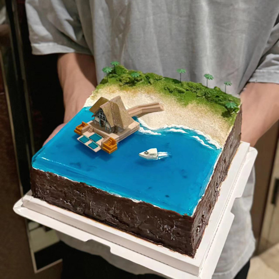 微景观海边风情动物奶油生日蛋糕同城配送上海苏州厦门昆山吴江