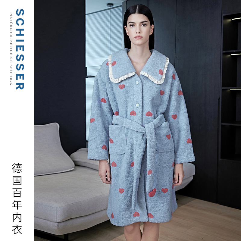 舒雅奥莱女士羊羔绒浴袍家居睡袍