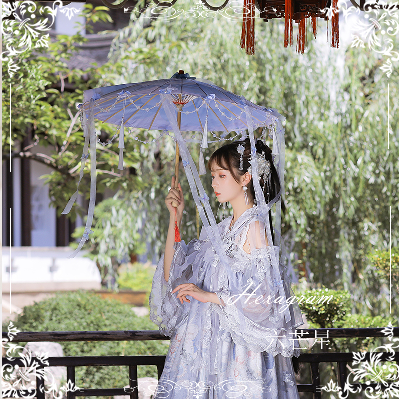 六芒星lolita原创中华风汉服古风伞流苏飘带油纸伞表演古装仙气道