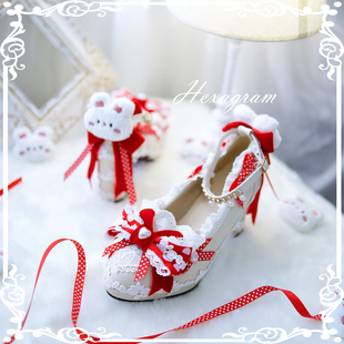 蝴蝶结小兔doll感波点古早可爱圆头粗跟lo鞋六芒星lolita洛丽塔鞋