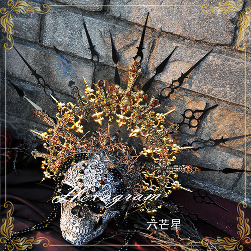 六芒星lolita圣母光环教皇冠暗黑哥特风夸张走秀拍照头饰指针头冠