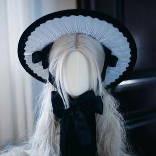 猩红山峰伊迪丝六芒星Lolita手作暗黑古典哥特风黑白寡妇帽头饰