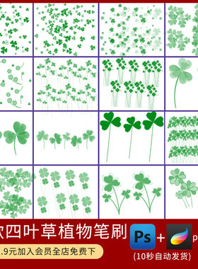 ps笔刷手绘小清新绿色植物四叶草幸运草三叶草叶子procreate笔刷