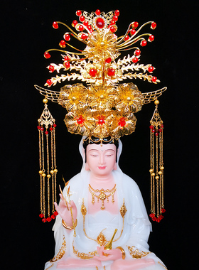 神像头冠黑山奶奶头饰观音娘娘发冠九尾狐仙凤冠仙家饰品