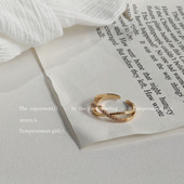 亮眸日韩交叉镶钻锆石戒指女轻奢小众设计感指环时尚 气质开口戒