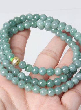 A货蓝水翡翠三圈手链手串天然玉石diy手作配饰危料约6.5mm工厂货