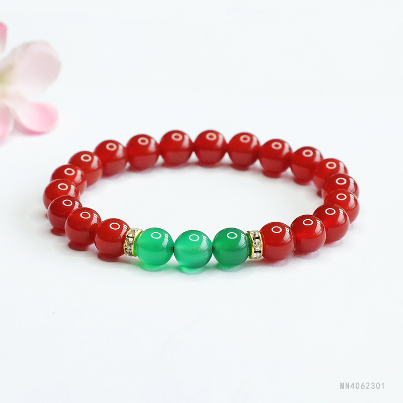 天然红玛瑙手串绿玉髓手链新中式翡翠手串天然玛瑙手串天然玉石