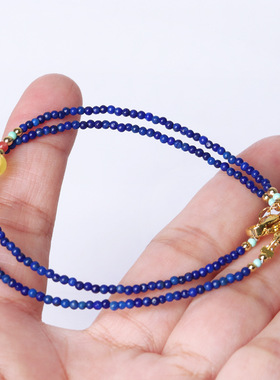 精品天然青金石圆珠小米珠手链接近无白无金搭配蜜蜡南红绿松2mm