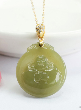 S925银镶天然和田玉佛吊坠晴水抱抱佛项链国风高级感平安符原创