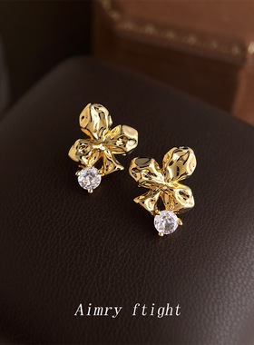 原创梅花微镶锆石925银针镀14K时尚通勤简约个性新款耳饰工厂耳钉