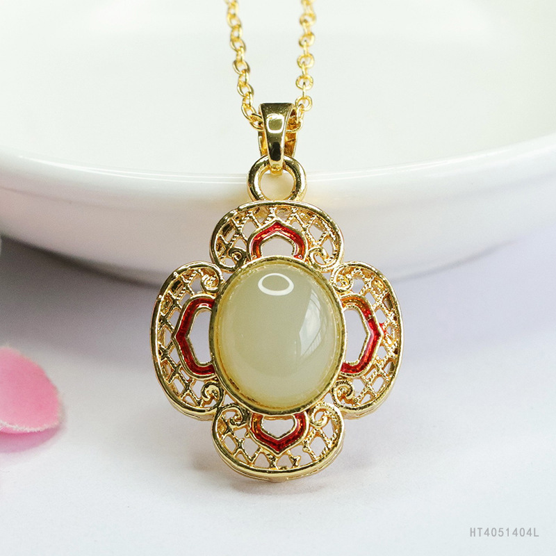 天然和田玉吊坠晴水玉石花瓣项链女如意吊坠绿玉髓国潮民族风爆款