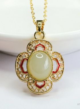 天然和田玉吊坠晴水玉石花瓣项链女如意吊坠绿玉髓国潮民族风爆款