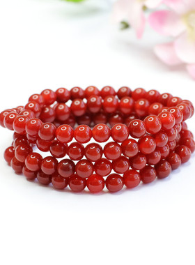 天然红玛瑙满红手链108颗佛珠项链南红色多圈手串宝石手串珠宝