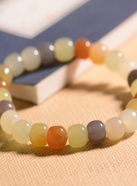 和田玉多宝老型珠手链7*8mm女款气质青白青黄烟灰糖玉晴水玉石