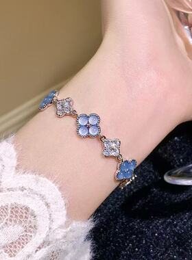 轻奢锆石幸运花朵手链法式小清新精致气质手环小众高级感个性手饰