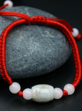 翡翠玉石红绳手链 本命年红绳手工编织手串 端午节红绳礼品小饰品