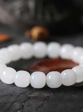 天然羊脂玉 天然和田玉手串白玉老型珠手链珠宝玉石玉器首饰玉石