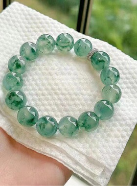 天然缅甸冰种飘蓝花翡翠珠子手串老坑a货圆珠手链项链男女款带证