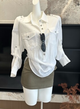 TXXQ 天丝亚麻透气舒适可调节袖袢后腰绑带金属手工扣OS衬衫