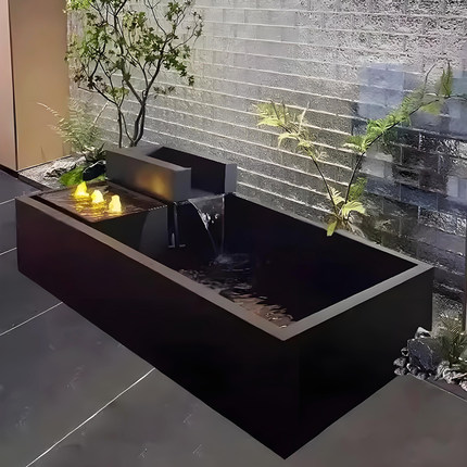 定制不锈钢流水池瀑布喷泉摆件庭院花园鱼池户外景观循环水景造景
