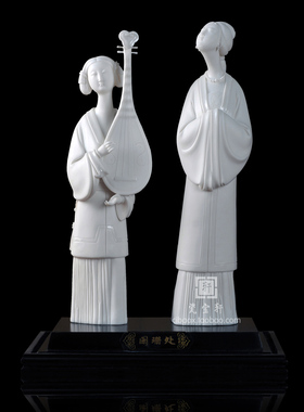 美女古琴人物摆件工艺品德化白瓷