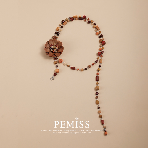 原创檀木木质植物松果毛衣链腰链