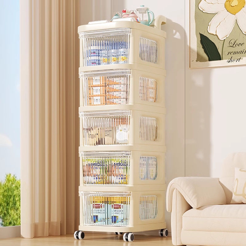 小推车零食奶油风置物架落地可移动宝宝玩具储物架婴儿用品收纳柜