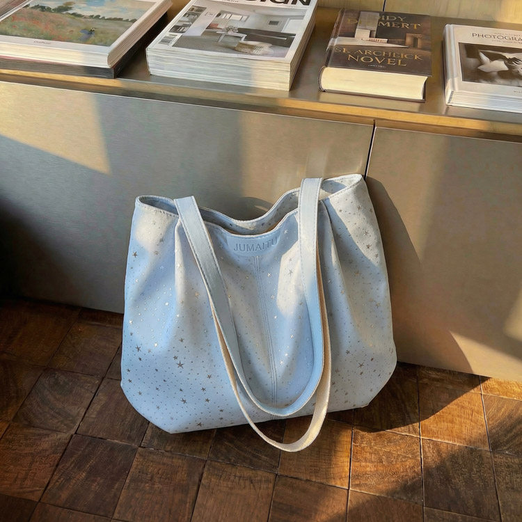 简约休闲满天星折叠布包女托特包2026新款大容量通勤单肩包妈咪包