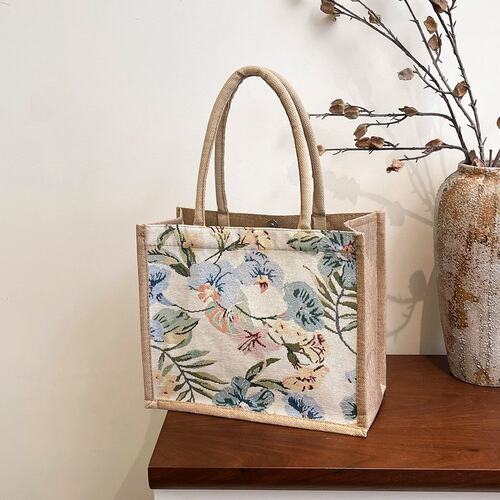 新中式森系编织亚麻包托特单肩包