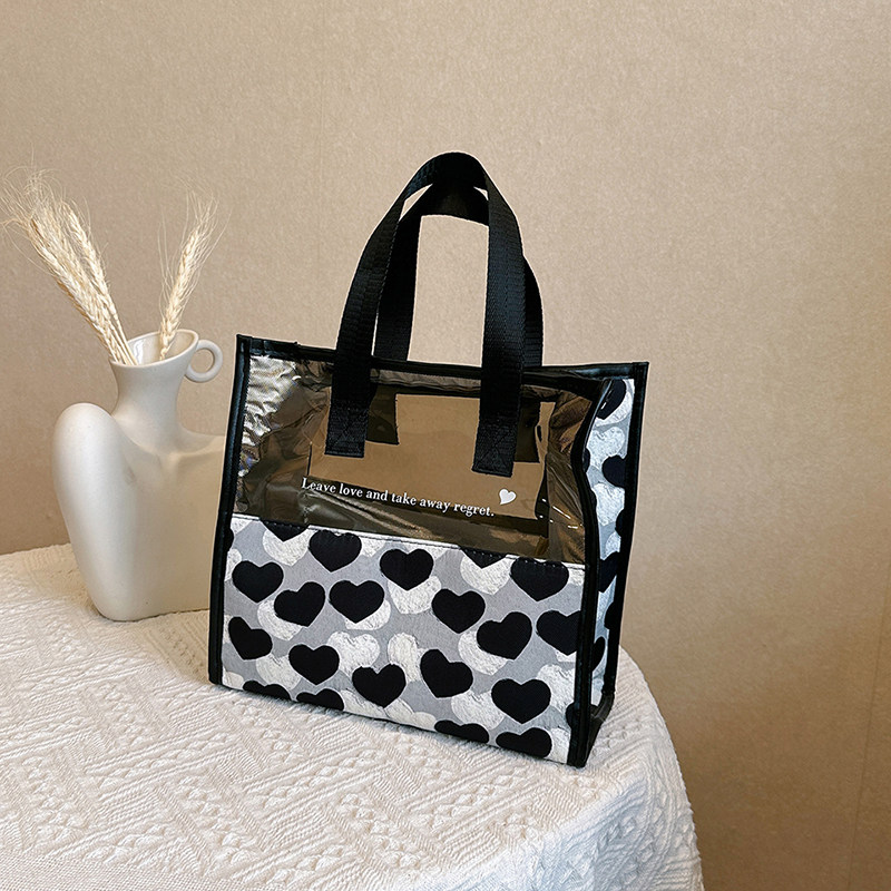 小清新爱心手提包2026新款内防水拉链化妆包ins妈咪包气质感女包